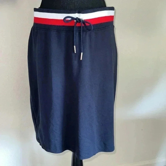 Tommy Hilfiger Womens Navy Knit Skirt Elastic Tie Waist Band Medium - Picture 1 of 12